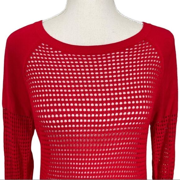 EXPRESS Red Open Knit Mesh Long Sleeves SMALL - Picture 4 of 13